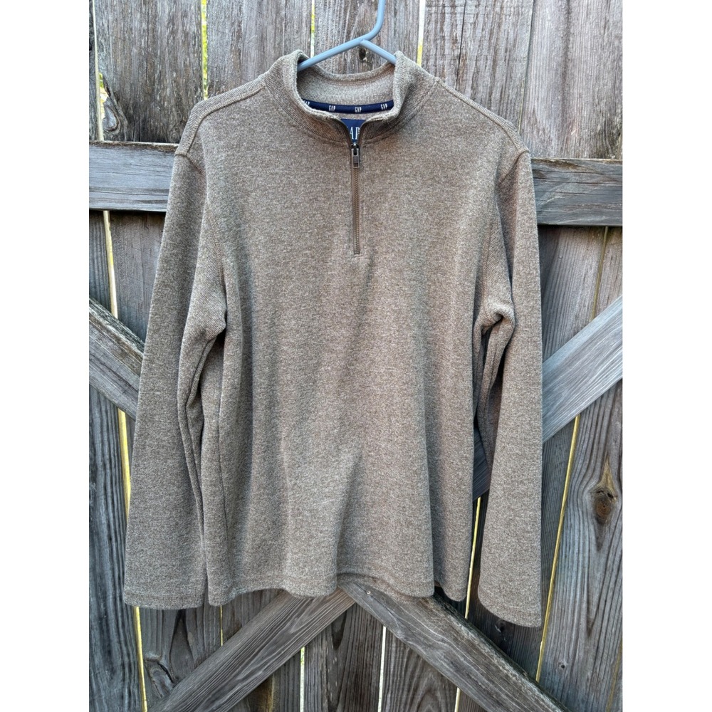 Gap Mens Quarter Zip Pullover Sweater Brown Heathered Knit Mock Neck GP001957 L